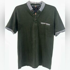 Denim & Flower Ricky Singh dark green short sleeve contrast trim polo size Large
